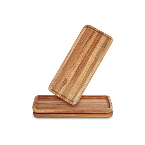 Anyvape Acacia Wood Serving Trays, Set of 3 Wooden Serving Platters for Home Decor, Food, Cheese, Fruit, Vegetables, Charcuterie, Appetizer Serving Tray(11.8 x 5.1 x 0.78 inches)