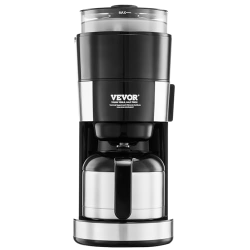 VEVOR Coffee Maker with Grinder, 8 Cup Programmable Coffee Machine, Grind and Brew Coffee Maker with 3 Brew Strength Control, Reusable Filter, Removable Water Tank, for Home Office Restaurant