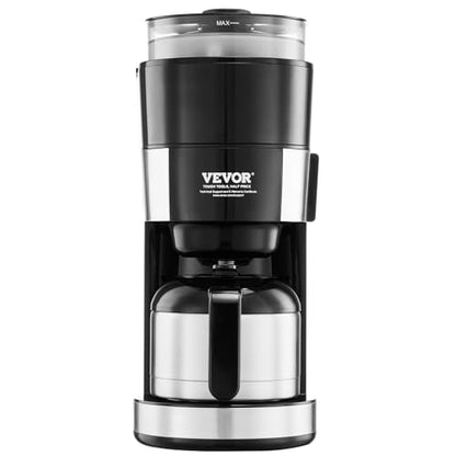 VEVOR Coffee Maker with Grinder, 8 Cup Programmable Coffee Machine, Grind and Brew Coffee Maker with 3 Brew Strength Control, Reusable Filter, Removable Water Tank, for Home Office Restaurant