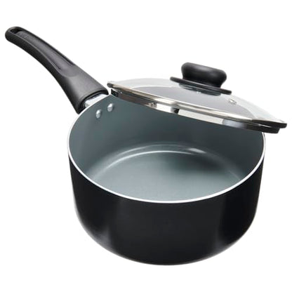 GoodCook Everyday Sauce Pan with Lid Ceramic Nonstick Aluminum Construction for Even Heating Non-Toxic PTFE & PFOA Free, 3-Quarts, Black