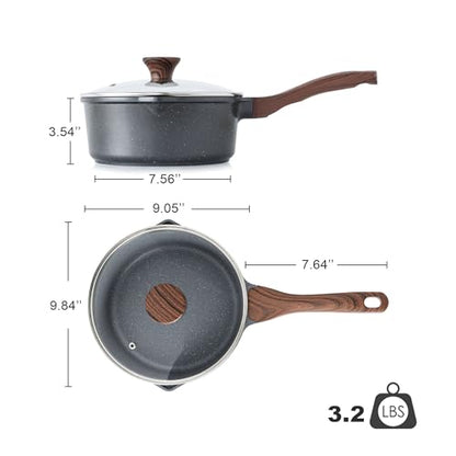 SENSARTE Nonstick Sauce Pan with Double Spout, 3.0 Quarts Swiss Granite Coating Sauce Pot with Lid Medium Kitchen Cooking Pot, Induction Comptable Saucepan, Free of Intentionally Added PFOA