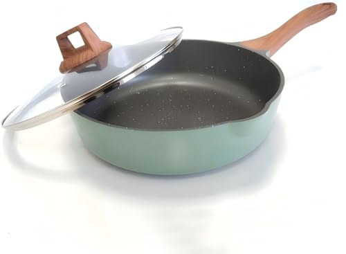YYJINGYOU Nonstick Frying Pan Skillet with Lid, Omelette Pan, Induction Compatible, Emerald Green, 10 inch