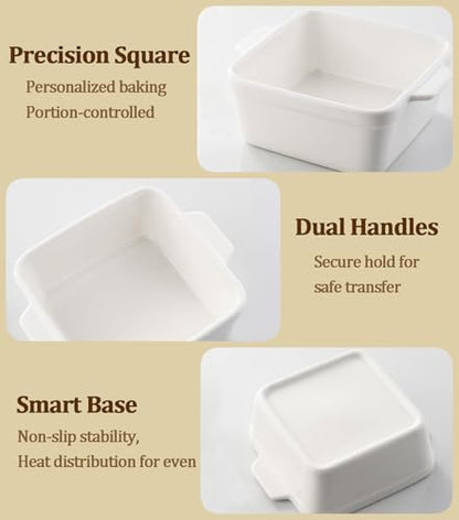 5x5 Small Baking Dish for Oven, 28 Oz Individual Ceramic Casserole Dish with Handles, Mini Baking Dish for Lasagna, Brownies, Desserts & Reheating, Oven Microwave Dishwasher Safe, Set of 2