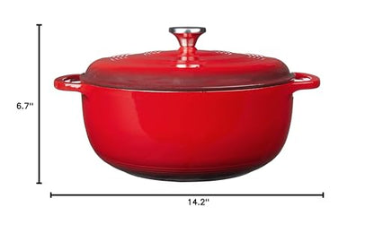Lodge Essential Enamel Cast Iron Dutch Oven with Lid 7.5 Quart - Oven-Safe Enamel Cookware up to 500° F - Heat-Retaining Braising & Roasting Pot - Non-Toxic Cookware - Island Spice Red