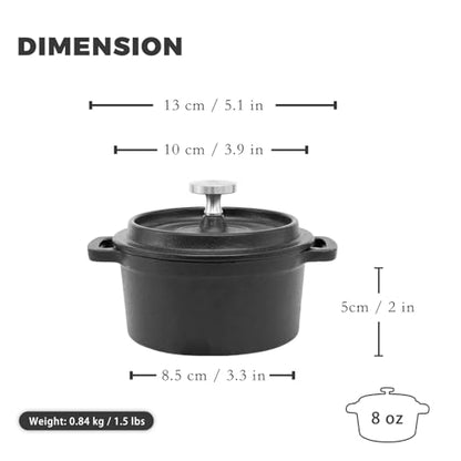 Flavehc Mini Cocotte 8 oz Pre-Seasoned Mini Dutch Oven 0.25 qt. Cast Iron Garlic Roaster for Oven Garlic Confit Pot Ramekins with Lids Oven Safe Set of 2