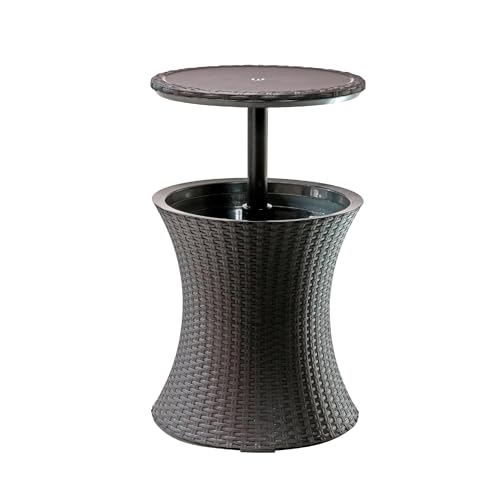 Keter Pacific Cool Bar Outdoor Patio Furniture and Hot Tub Side Table with 7.5 Gallon Beer and Wine Cooler, Espresso Brown