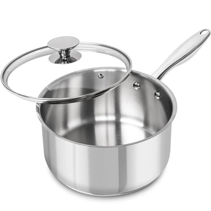 MICHELANGELO 3 Quart Saucepan with Lid, Thick Bottom Sauce Pan Stainless Steel Saucepan with Cover, Nonstick Sauce Pot, Induction Compatible