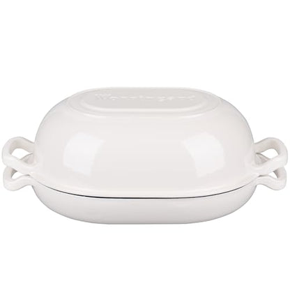 VORRINGARD Enameled Cast Iron Sourdough Bread Oven, Dutch Oven, Loaf Cast Iron Bread Pan for Homemade Bread Baking, Meatloaf Pan with Lid, 7QT, White