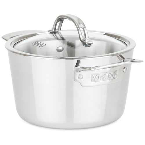 Viking Contemporary 3-Ply Stainless Steel Stock Pot, 3.4 Quart Soup Cooking Pot with Lid