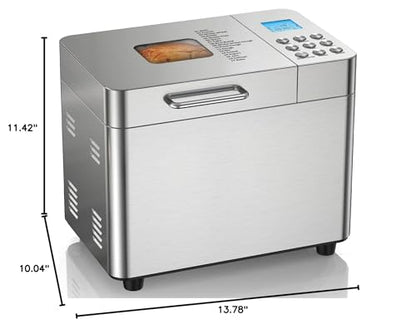2LB Bread Maker Machine, OSIPOTO 17 in 1 Automatic Stainless Steel Bread Machine, Non-stick, Beginner-Friendly Controls, 15 Hour Timer, Easy to Clean Low Noise, High Success Rate for Homemade Bread