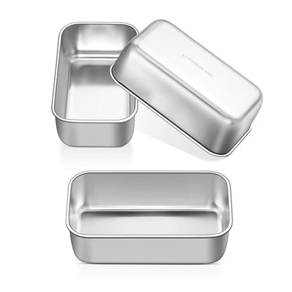 P&P CHEF Mini Loaf Pans Set, 3 PCS Small Bread Loaf Pan for Baking, 6.3 x 3.5 Inch Stainless Steel Baking Pans for Homemade Bread, Meatloaf, Cake and Brownies, Healthy & Non Toxic, Dishwasher Safe