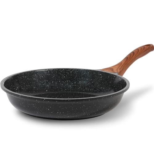 ESLITE LIFE Nonstick Ceramic Frying Pan Skillet, Non-Toxic Egg Omelette Kitchen Cooking Pans Compatible with All Stovetops (Gas, Electric & Induction), PTFE & PFOA Free (Black, 9.5'')