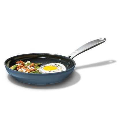 OXO Enhanced 8” Nonstick Frying Pan Skillet, Ceramic PFAS-Free Cookware, Stainless Steel Handle, Eggs & Omelets, Dishwasher & Oven Safe, Storm Blue