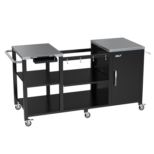GDLF Grill Table for Big Green Egg Style BBQ, Heavy Duty Metal Outdoor Grill Station Prep Table with Storage,Compatible with Large Big Green Egg,Kamado Joe Classic