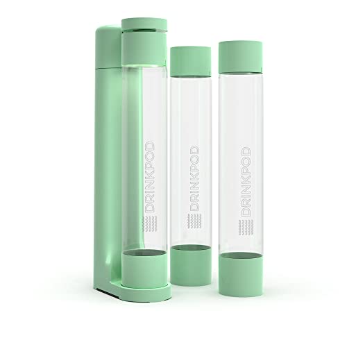 Fizzpod Soda Maker Home Soda Carbonation,Fizzy Bubbly Drink Machine with 3 PET Bottles, 3 Caps, 1 Carbonator Cap and Manual, Coffee, Tea and Cocktail Drinks with Fruit (Ash Green)