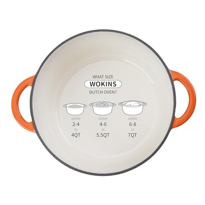 WOKINS Enameled Cast Iron Dutch Oven - 7QT Pot with Lid,Oven Safe to 500°F,Heavy-Duty Cookware for Sourdough Bread Baking,Braising,Stews,Roasting Orange