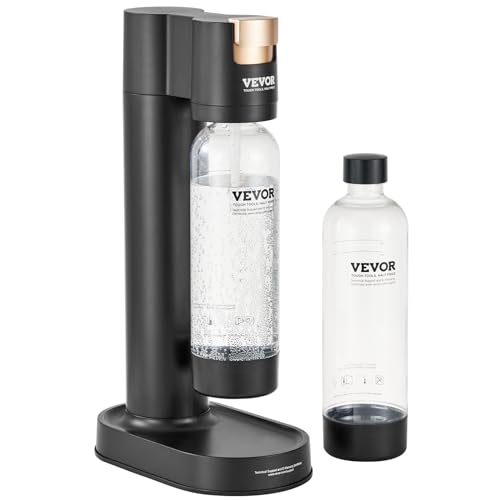 VEVOR Sparkling Water Maker, Soda Maker Machine for Home Carbonating, Seltzer Water Starter Kit with 2 BPA-free 1L PET Bottles, Compatible with Mainstream Screw-in 60L CO2 Cylinder(NOT Included) Black