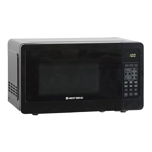 West Bend Microwave Oven 700-Watts Compact with 6 Pre-Set Cooking Settings, Speed Defrost, Electronic Control Panel and Glass Turntable, 0.7 Cu.Ft., Black