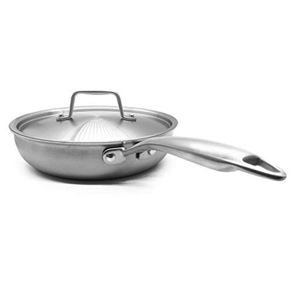 Fortune Candy 8-Inch Fry Pan with Lid, 3-ply Skillet, 18/8 Stainless Steel, Dishwasher Safe, Induction Ready, Silver