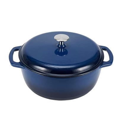 Amazon Basics Enameled Cast Iron Dutch Oven Pot with Lid, Round, Dual Handles, Heavy-Duty, Oven Safe for Baking, Roasting, Stews, 7.3-Quart, Navy