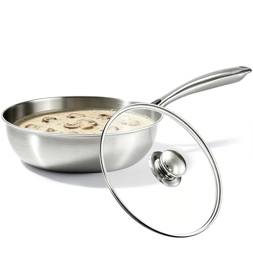 1 Quart Saucepan with Lid, 7Inch Mini Saucepan for 1 Person, Stainless Steel Saucier Pan Small Pot for Milk, Oatmeal & Noodles, 900ML