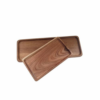 Rectangular Wood Serving Trays Set, Large Natural Wooden Serving Platters, Charcuterie Plates Board Snack Dessert Appetizer Serving Tray for Long Bread Cheese, Food Fruit Dishes Home Decor (2 Pack)