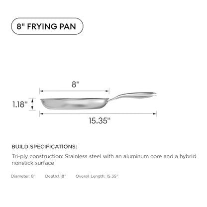 COOKER KING 8-Inch Stainless Steel Pan, Hybrid Nonstick Frying Pan, Skillet, 3-Ply Clad Cookware, Even Heat Distribution, Dishwasher & Oven Safe, with Stay-Cool Handle, Induction Compatible
