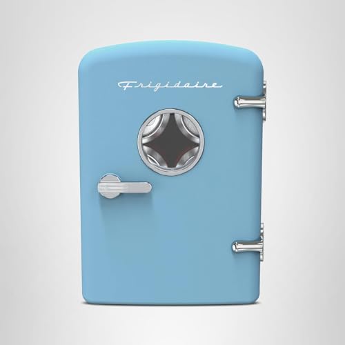 Frigidaire Retro 9-Can Mini Personal Fridge Portable Cooler for Car, Office, Bedroom, Dorm Room, or Cabin, 11.8" D x 7.1" W x 10.1" H, BLUE