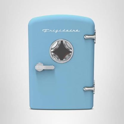 Frigidaire Retro 9-Can Mini Personal Fridge Portable Cooler for Car, Office, Bedroom, Dorm Room, or Cabin, 11.8" D x 7.1" W x 10.1" H, BLUE