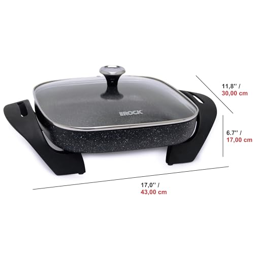 Starfrit The Rock Electric Skillet - 12" x 12" - Rock.Tec Non-Stick Cooking Surface - Tempered Glass Lid - 1200W