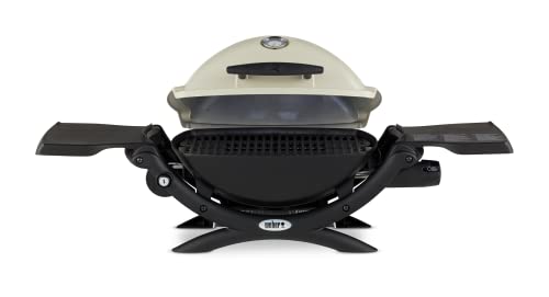 Weber Q1200 Liquid Propane Portable Gas Grill, Titanium – 1‑Burner Travel and Camping Grill with Cast‑Iron Grates & Electronic Ignition (8,500 BTU Burner)
