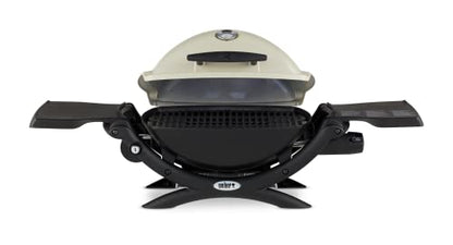 Weber Q1200 Liquid Propane Portable Gas Grill, Titanium – 1‑Burner Travel and Camping Grill with Cast‑Iron Grates & Electronic Ignition (8,500 BTU Burner)