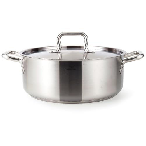 HOMICHEF 15 Quart LARGE Stainless Steel Braiser Pan with Lid - Commercial Grade NICKEL FREE Stainless Steel Healthy Braiser Pot 15 QT - Matte Polished Braising Pan Large