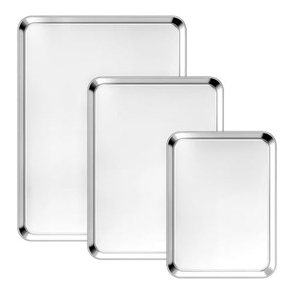 Ohtomber Stainless Steel Baking Sheet Pan Set, 3 Pack Cookie Sheets for Baking, Heavy Duty Stainless Steel Cookware Set, Oven Cookie Tray for Roasting, 9/12/16 Inch