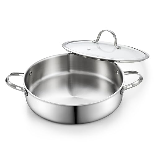 Cooks Standard 5.5-Quart Multi-Ply Clad Stainless Steel Deep Sauté Pan, 12-inch Frying Pan, Large Skillet with Lid Chef Induction Cookware, Stay-Cool Handle