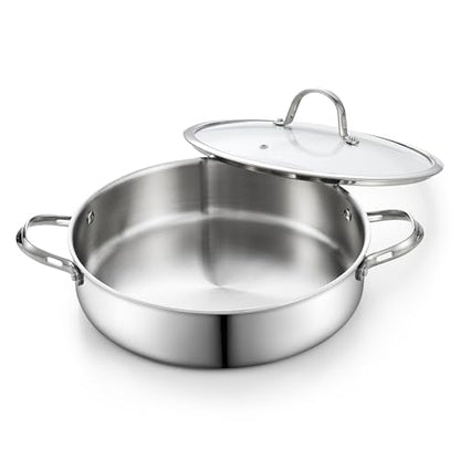 Cooks Standard 5.5-Quart Multi-Ply Clad Stainless Steel Deep Sauté Pan, 12-inch Frying Pan, Large Skillet with Lid Chef Induction Cookware, Stay-Cool Handle