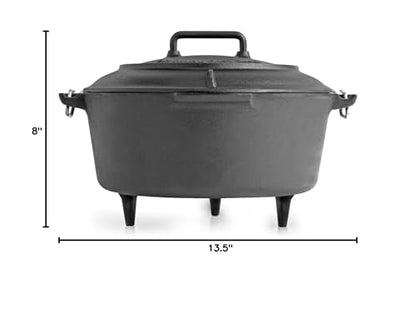 Volcano Grills 8-Quart Cast Iron Dutch Oven with Legs & Lid, Pre-Seasoned Vintage Style Camping Pot, Outdoor Campfire Cooking, Charcoal Lid, Heavy Duty Black Cast Iron, Camping, BBQ & Outdoor Cooking