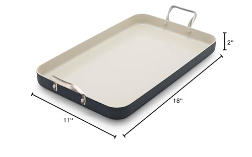 GreenPan 18" x 11" Double Burner Griddle Pan, Hard Anodized Healthy Ceramic Nonstick PFAS-Free, Stainless Steel Handles, Stovetop Cooking, Dishwasher Safe, Oven & Broiler Safe Cookware, Black