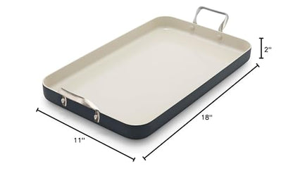 GreenPan 18" x 11" Double Burner Griddle Pan, Hard Anodized Healthy Ceramic Nonstick PFAS-Free, Stainless Steel Handles, Stovetop Cooking, Dishwasher Safe, Oven & Broiler Safe Cookware, Black