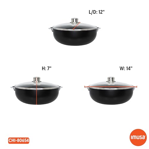 IMUSA 6.9Qt Bistro-Cera Aluminum Speckled Black Ceramic Caldero with Glass Lid, Nonstick Dutch Oven Pot for Rice, Family Meals, and Traditional Cooking, Black