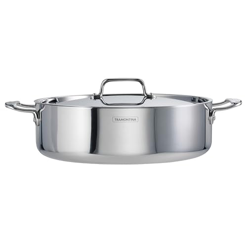 Tramontina Utsava Tri-Ply Clad Stainless Steel 6.5-Quart Casserole with Lid and Ceramic Non Stick Interior, Induction-Ready Large Braiser Pan