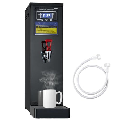 Hot Water Dispenser Commercial Water Boiler Countertop Hot Water Machine Stainless Steel Step-heating Temperature Control 86-212°F for Boba Tea Coffee Office Restaurant 1600W, 30L(8GAL)/Hour, Black