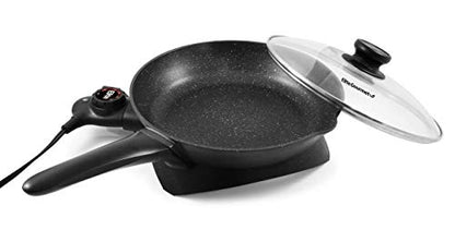 Elite Gourmet EG6207 Scratch Resistant 10.5-inch (2Qt) Fry Pan, Easy-Pour Spout Dishwasher Safe, Non-stick Electric Skillet with Glass Vented Lid, Adjustable Temperature, Black