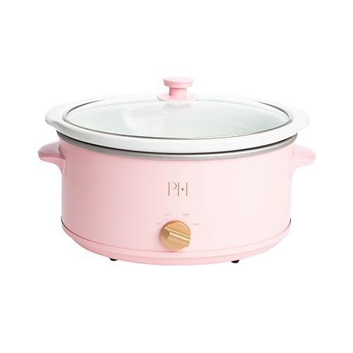 Paris Hilton 6-Quart Manual Slow Cooker, Naturally Nonstick Stoneware Ceramic Insert, Three Settings (Low, High, Warm), Dishwasher Safe Family Size Slow Cooker, Pink