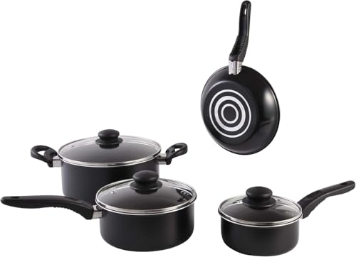 TnLoji 7 Piece Non-Stick Cookware Set Aluminium, Pots and Pans Cookware Set, Black