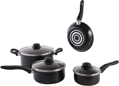 TnLoji 7 Piece Non-Stick Cookware Set Aluminium, Pots and Pans Cookware Set, Black
