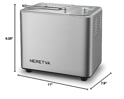 Neretva Bread Maker, 20-IN-1 2LB Bread Machine Dual Heater Bread Maker Machine Automatic with Nonstick Ceramic Pan, 15H Timer & 1H Keep Warm Set, Low Noise, Stainless Steel Breadmaker Recipe-Silver