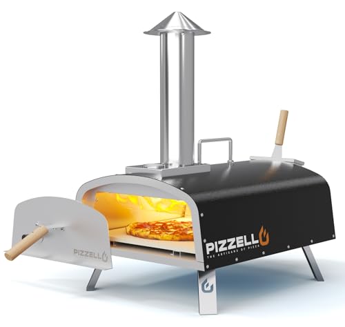 PIZZELLO 16" Outdoor Pizza Oven Propane & Wood Fired Multi-fuel Large Stainless Steel Pizza Grill with Gas Burner, Wood Tray Pizza Stone, Pizza Peel, Carry Bag (Black)