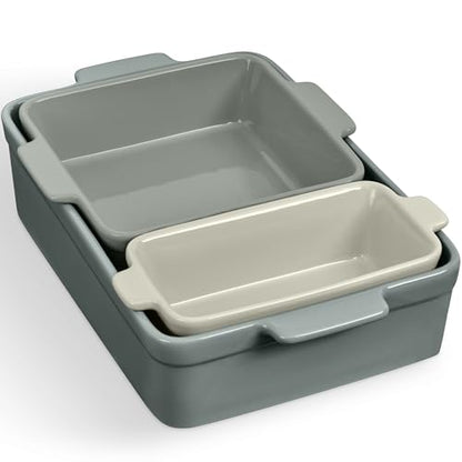 Best Choice Products 3-Piece Ceramic Bakeware Set, Stoneware Baking Dishes, Porcelain Casserole Bakeware Dishes, Serving Dishes - 9x12 Casserole, Loaf Pan, 8x8 Baking Dish - French Gray
