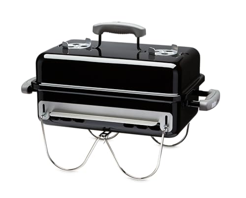 Weber Go‑Anywhere Charcoal Grill – Compact Portable BBQ Grill for Camping, Tailgating & Outdoor Cooking with 2‑Piece Cooking Grate & Precise Airflow Dampers